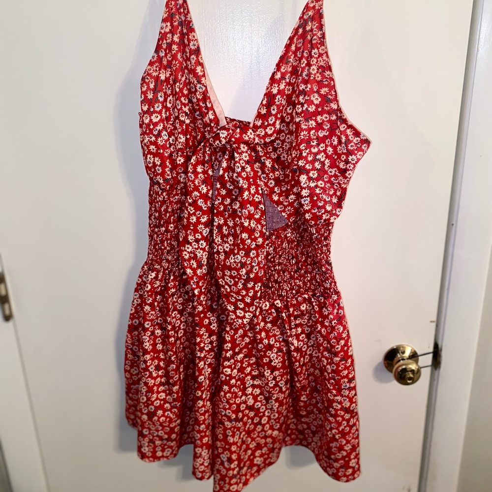 Tie Front Romper, Red Floral, 1XL